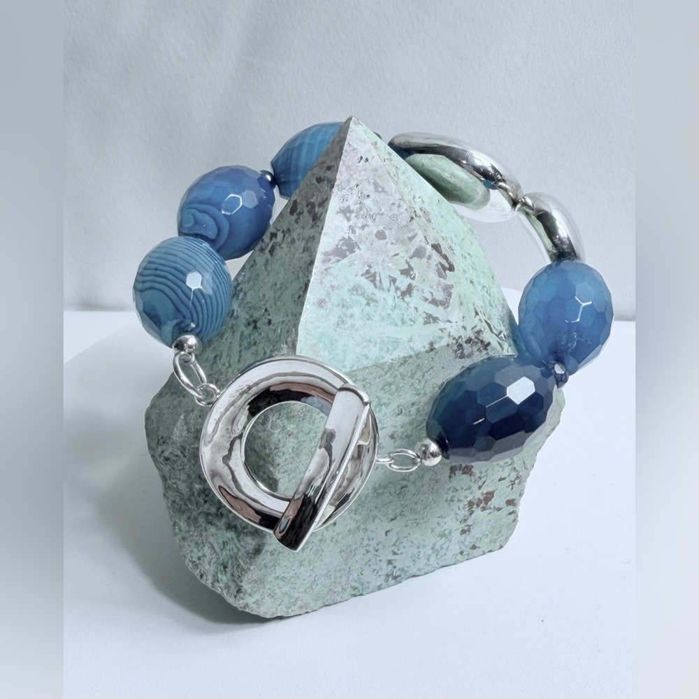 Vintage RARE HTF Robert Lee Morris Sterling Faceted Blue Stone Toggle Bracelet - Picture 2 of 16